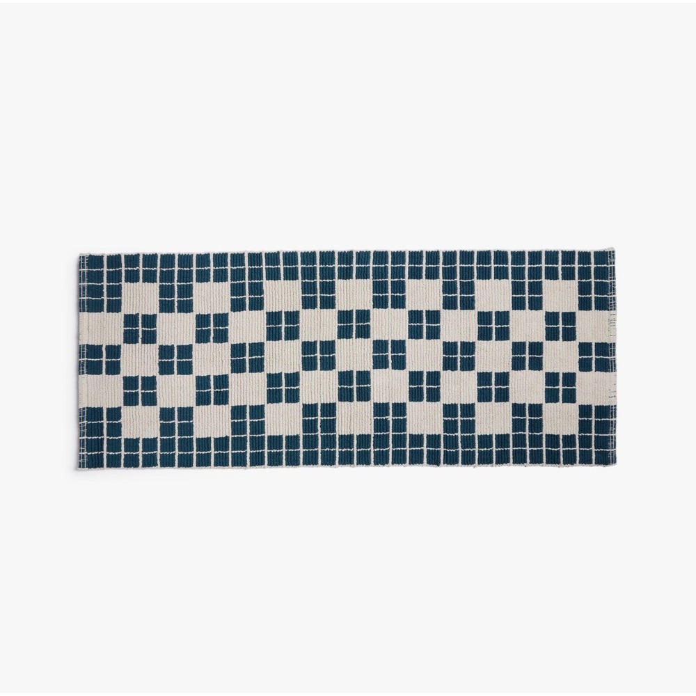 Parachute Home Cotton Tile Bath Runner 24x62 Cove Blue Cream New